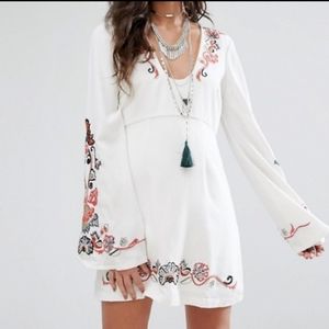 Free People Holiday Folk Ivory Embroidered Dress 2